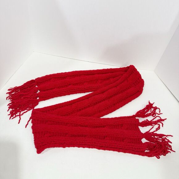 Handmade Women Scarf Knitted Elastic-Braids Red Crochet Fringe Cowl Warm Neck - Picture 7 of 11